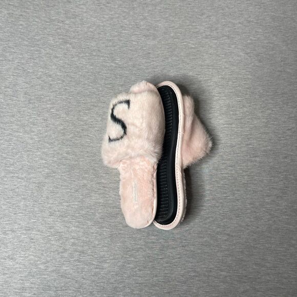 Victoria’s Secret VS Logo Faux Fur Plush Open Toe House Slipper Slides - Picture 7 of 7